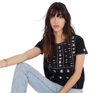 Madewell embroidered boho tie cutout back top size small black